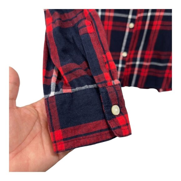 Old Navy The Classic Shirt Womens L Red & Navy Plaid Button-Up Long-Sleeve Shirt - Picture 13 of 13